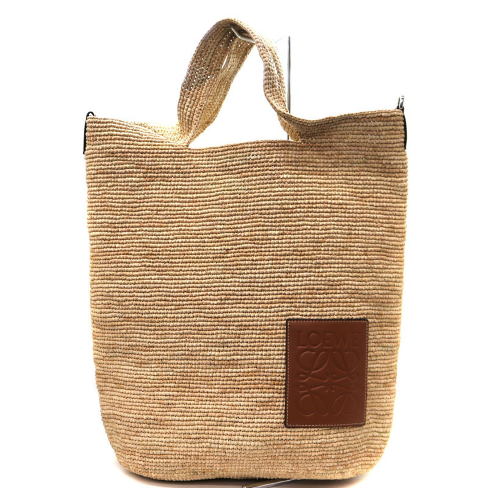 LOEWE Slit Bag Raffia Calfskin Beige Brown